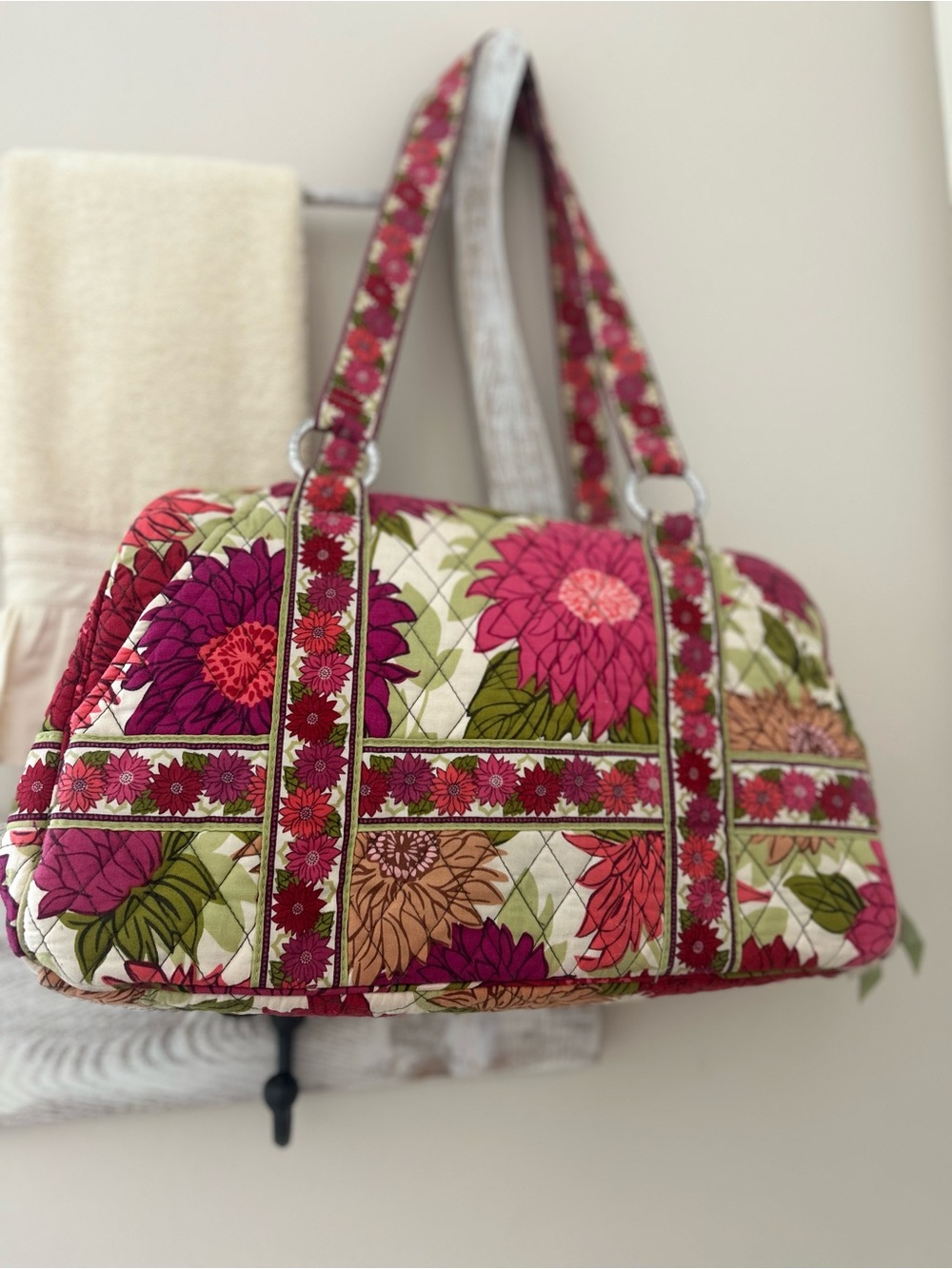 Quilted Floral Tote Bag in Pink and Green